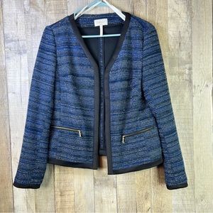 Laundry any Shelli Segal Size 4 Open Front Tweed Jacket w/Zippered Pocke…